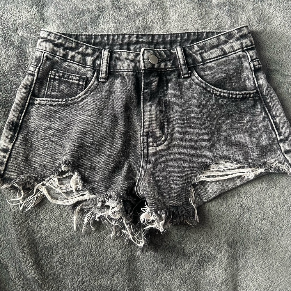 Distressed Black Denim Shorts